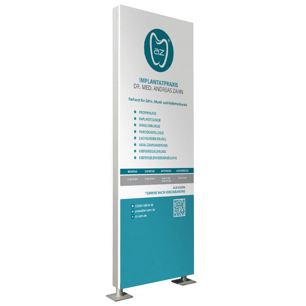 Freistehendes Praxisschild (Stele - gerade) mit LED-Beleuchtung