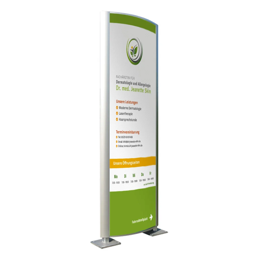 Freistehendes Praxisschild (Pylone - gebogen) mit LED-Beleuchtung
