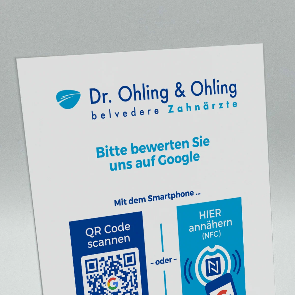 Individueller Google Bewertungs Aufsteller aus Aluminium im Corporate Design mit NFC & QR-Code – Bild 2