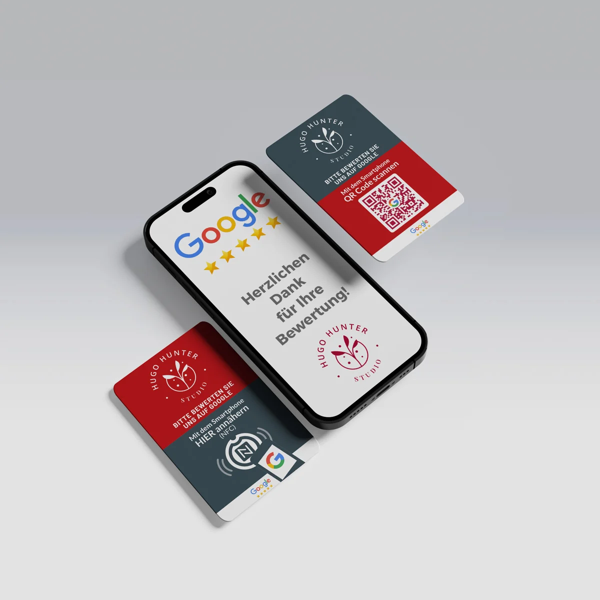 Individuelle Google Bewertungskarte im Corporate Design - mit NFC & QR-Code